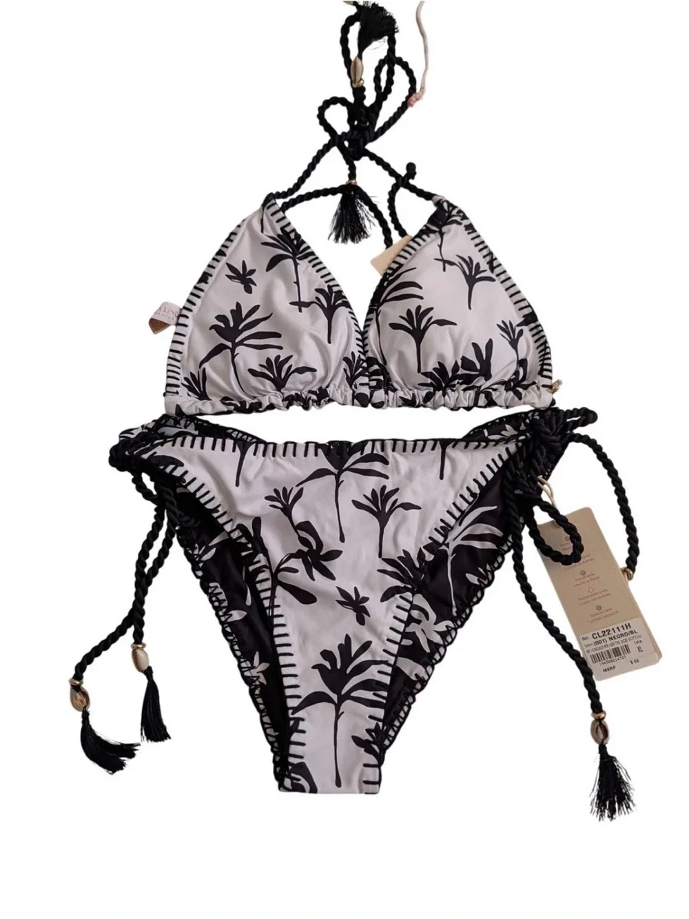 Cosita Linda Reversible Black & White Palm Print Triangle Bikini Swim Suit Set